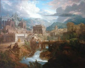 古代ギリシャの都市レバデイアにあるゼウスの巨大な像 作： Joseph Michael Gandy